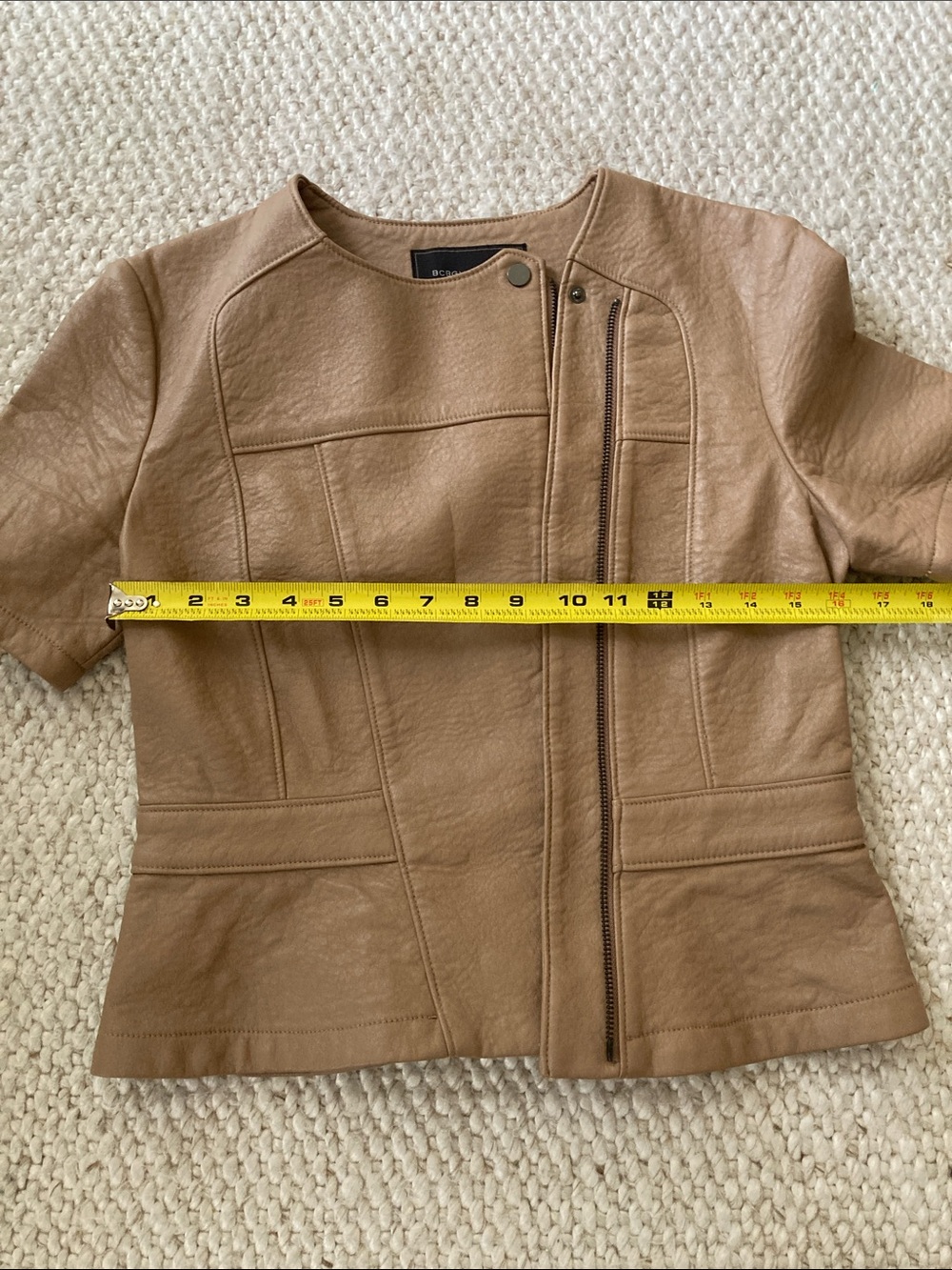 Vegan Leather BCBGMaxAzria Tan Short-Sleeve Top - Picture 10 of 11